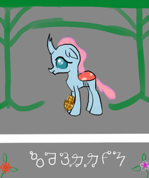 Size: 430x512 | Tagged: safe, artist:horsesplease, ocellus, changedling, changeling, g4, constructed language, crossbow, flower, paint tool sai, sarmelonid, tree, vozonid
