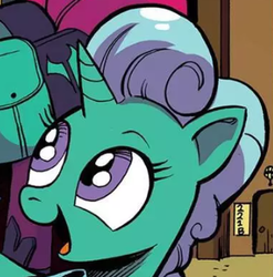 Size: 342x346 | Tagged: safe, artist:andypriceart, official comic, glitter drops, tempest shadow, pony, g4, idw, spoiler:comic, spoiler:comic67, cropped, female, happy, mare, tempest's tale