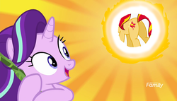 Size: 1256x720 | Tagged: safe, edit, edited screencap, screencap, starlight glimmer, sunset shimmer, pony, unicorn, g4, road to friendship, butt, discovery family logo, female, mare, plot, smiling, sun