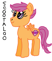 Size: 414x482 | Tagged: safe, artist:nightshadowmlp, scootaloo, pegasus, pony, g4, cutie mark, female, filly, simple background, solo, text, the cmc's cutie marks