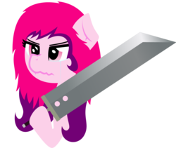 Size: 976x824 | Tagged: safe, oc, oc only, oc:blade keeper, pony, buster sword, cute, pink eyes, she's not edgy she's adorable, simple background, solo, sword, transparent background, two toned mane, weapon