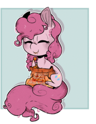 Size: 885x1132 | Tagged: safe, artist:urbanqhoul, pinkie pie, earth pony, pony, g4, chips, eating, eyes closed, female, food, mare, solo