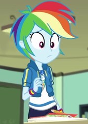 Size: 353x495 | Tagged: safe, edit, edited screencap, screencap, rainbow dash, equestria girls, g4, my little pony equestria girls: better together, the last day of school, alternate hairstyle, cropped, female, geode of super speed, magical geodes, short hair, short hair rainbow dash