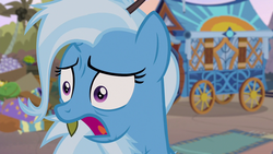 Size: 1280x720 | Tagged: safe, screencap, trixie, pony, unicorn, g4, road to friendship, bust, female, hoo'far's wagon, mare, open mouth, portrait, solo, wagon