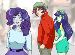 Size: 7113x5207 | Tagged: safe, artist:acerotiburon, blueberry cake, normal norman, rarity, equestria girls, g4, absurd resolution, background human, beanie, commission, digital art, distracted boyfriend meme, female, hat, male, meme, naomi nobody, normal norman general, normalcake, normity, straight
