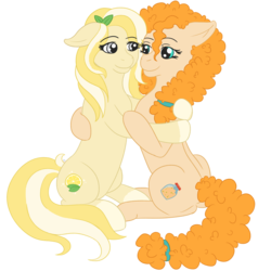 Size: 5000x5000 | Tagged: safe, artist:loviebeest, pear butter, oc, oc:radler, pony, g4, absurd resolution, cute, female, hug, just friends, not shipping, simple background, transparent background
