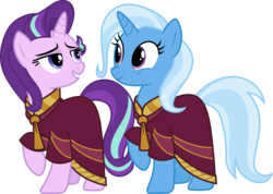 Size: 4202x3000 | Tagged: safe, artist:cloudy glow, starlight glimmer, trixie, pony, unicorn, g4, road to friendship, duo, female, mare, raised hoof, robes, simple background, smiling, transparent background, vector