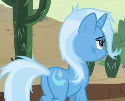 Size: 472x384 | Tagged: safe, screencap, trixie, pony, unicorn, g4, road to friendship, butt, cactus, cropped, female, mare, messy mane, plot, solo
