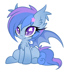 Size: 1024x1097 | Tagged: safe, artist:starlightlore, oc, oc only, oc:astra, oc:astral flare, bat pony, pony, bat pony oc, cute, cute little fangs, fangs, female, filly, ocbetes, simple background, solo, starry eyes, transparent background, wingding eyes