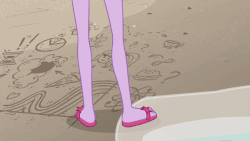 Size: 800x450 | Tagged: safe, screencap, sci-twi, twilight sparkle, equestria girls, friendship math, g4, my little pony equestria girls: better together, animated, beach, close-up, feet, female, flip-flops, gif, legs, pictures of legs, raised leg, sand, sandals, solo, water