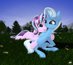 Size: 2850x2550 | Tagged: safe, artist:styroponyworks, starlight glimmer, trixie, pony, unicorn, g4, belly button, female, grass, high res, lesbian, mare, scenery, ship:startrix, shipping