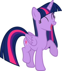 Size: 3959x4500 | Tagged: safe, artist:slb94, twilight sparkle, alicorn, pony, g4, ^^, alternate hairstyle, cute, excited, eyes closed, female, happy, long hair, mare, open mouth, raised hoof, simple background, solo, transparent background, twiabetes, twilight sparkle (alicorn), vector