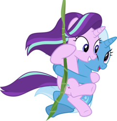 Size: 5785x6003 | Tagged: safe, artist:jhayarr23, starlight glimmer, trixie, pony, unicorn, g4, road to friendship, absurd resolution, cute, diatrixes, female, glimmerbetes, mare, simple background, swinging, transparent background, vector, vine