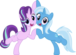 Size: 5142x3706 | Tagged: safe, artist:jhayarr23, starlight glimmer, trixie, pony, unicorn, g4, road to friendship, cute, diatrixes, female, glimmerbetes, mare, open mouth, simple background, squishy cheeks, transparent background, vector