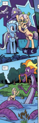 Size: 288x902 | Tagged: safe, artist:pencils, idw, official comic, apple rose, steven magnet, trixie, earth pony, pony, sea serpent, unicorn, g4, spoiler:comic, spoiler:comic70, comic, cropped, female, male, mare, scrunchy face