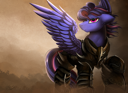 Size: 3809x2768 | Tagged: safe, artist:pridark, oc, oc only, oc:lost, pegasus, pony, armor, badass, commission, guardian, helmet, high res, male, serious, serious face, solo, stallion