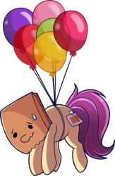 Size: 1172x1802 | Tagged: safe, artist:xwhitedreamsx, oc, oc only, oc:paper bag, pony, balloon, digital art, female, floating, flying, hidden cutie mark, mare, paper bag, simple background, solo, sweat, sweatdrop, transparent background, ych result