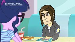 Size: 1280x720 | Tagged: safe, edit, edited screencap, screencap, flash sentry, sci-twi, twilight sparkle, oc, oc:coffee klatch, human, equestria girls, g4, my little pony equestria girls: better together, 4chan