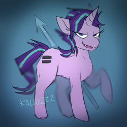 Size: 600x600 | Tagged: safe, artist:kaliozzz, starlight glimmer, pony, unicorn, g4, equal cutie mark, fangs, female, solo, spear, weapon