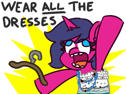 Size: 680x510 | Tagged: safe, artist:threetwotwo32232, oc, oc only, oc:fizzy pop, pony, clothes, clothes hanger, dress, faic, hyperbole and a half, meme, open mouth, solo, teeth, x all the y