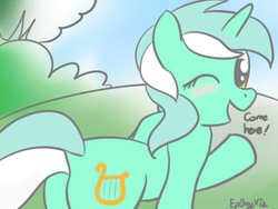 Size: 500x375 | Tagged: safe, artist:ep0nyxia, lyra heartstrings, pony, g4, blushing, female, looking back, one eye closed, solo, wink