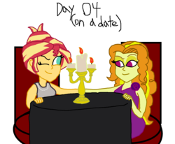 Size: 1620x1333 | Tagged: safe, artist:ktd1993, adagio dazzle, sunset shimmer, equestria girls, g4, beauty and the beast, female, lesbian, lumiere, one eye closed, ship:sunsagio, shipping, simple background, transparent background, wink