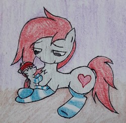 Size: 2351x2296 | Tagged: safe, artist:cloudsky14, oc, oc only, oc:jaiden, oc:ponepony, clothes, cute, female, high res, male, mother and son, not canon to oc, socks, striped socks, traditional art