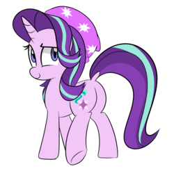 Size: 1057x1041 | Tagged: safe, artist:lance, starlight glimmer, pony, g4, beanie, butt, cute, equestria girls ponified, female, glimmer glutes, hat, plot, ponified, solo