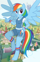 Size: 792x1224 | Tagged: safe, artist:flash equestria photography, rainbow dash, pegasus, anthro, unguligrade anthro, g4, female, grin, smiling, solo, spread wings, wings
