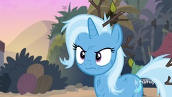 Size: 1920x1080 | Tagged: safe, screencap, trixie, pony, unicorn, g4, road to friendship, discovery family logo, female, mare, messy mane, solo