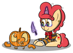 Size: 853x625 | Tagged: safe, artist:techreel, oc, oc only, pony, halloween, holiday, jack-o-lantern, knife, pumpkin, simple background, solo, transparent background, ych result