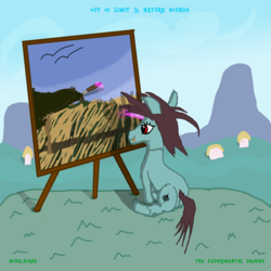 Size: 5000x5000 | Tagged: safe, artist:kakofonous a. dischord, oc, oc only, oc:avante garde, pony, unicorn, absurd resolution, album cover, bandcamp, mural, music, nature, noise.horse, painting, red eyes, stitched body, stitches, the experimental bronies