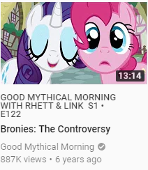 Size: 212x244 | Tagged: safe, pinkie pie, rarity, g4, brony, good mythical morning, op is a slowpoke, rhett and link, thumbnail, youtube, youtube thumbnail