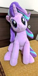 Size: 512x1024 | Tagged: safe, artist:nekokevin, starlight glimmer, pony, unicorn, series:nekokevin's glimmy, g4, cute, female, glimmerbetes, irl, looking at you, mare, photo, plushie, sitting, smiling, solo, underhoof