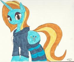 Size: 2992x2512 | Tagged: safe, artist:taurson, sassy saddles, pony, unicorn, g4, clothes, female, high res, hoodie, mare, socks, solo, striped socks, traditional art