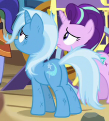 Size: 232x258 | Tagged: safe, screencap, starlight glimmer, trixie, pony, unicorn, g4, road to friendship, butt, cropped, duo, female, glimmer glutes, mare, plot, the great and powerful ass