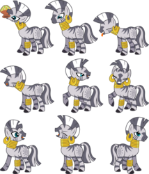 Size: 1000x1168 | Tagged: safe, artist:jeatz-axl, zecora, zebra, g4, ear piercing, earring, eyes closed, female, glowing eyes, jewelry, leg rings, mare, mouth hold, neck rings, piercing, poses, simple background, tongue out, transparent background, vector