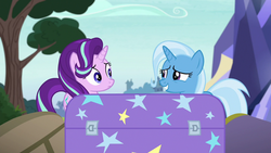 Size: 1280x720 | Tagged: safe, screencap, starlight glimmer, trixie, pony, unicorn, g4, road to friendship, chest, duo, female, mare