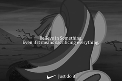 Size: 800x534 | Tagged: safe, edit, edited screencap, screencap, starlight glimmer, pony, unicorn, g4, the cutie re-mark, alternate timeline, ashlands timeline, barren, believe in something, black and white, female, grayscale, implied genocide, just do it, mare, meme, monochrome, nike, overcast, post-apocalyptic, solo, wasteland