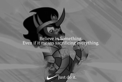 Size: 800x534 | Tagged: safe, edit, edited screencap, screencap, king sombra, pony, g4, the crystal empire, believe in something, black and white, cambria, grayscale, just do it, monochrome, nike