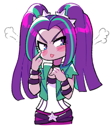 Size: 681x786 | Tagged: safe, artist:blushily, aria blaze, equestria girls, g4, blushing, eyelid pull, female, solo, tongue out