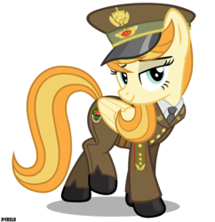 Size: 3000x3100 | Tagged: safe, artist:a4r91n, oc, oc only, oc:sunny smile, pegasus, pony, bedroom eyes, clothes, cuba, female, hat, high res, looking at you, mare, simple background, smiling, solo, transparent background, uniform