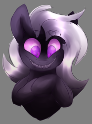 Size: 1431x1923 | Tagged: safe, artist:taaffeiite, derpibooru exclusive, oc, oc only, oc:cyberia starlight, earth pony, pony, crazy face, faic, fangs, grin, sharp teeth, simple background, sketch, smiling, solo, teeth
