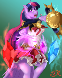 Size: 2400x3000 | Tagged: safe, artist:swiftriff, part of a set, twilight sparkle, alicorn, anthro, g4, crossover, dungeon fighter online, female, frilly skirt, high res, magic, solo, video game, video game crossover