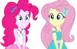 Size: 1000x640 | Tagged: safe, fluttershy, pinkie pie, equestria girls, g4, my little pony equestria girls: better together, cropped, geode of fauna, geode of sugar bombs, out of context, smiling