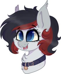 Size: 915x1098 | Tagged: safe, artist:_spacemonkeyz_, oc, oc only, oc:constance, bat pony, pony, bell, bell collar, bust, collar, female, mare, portrait, simple background, solo, transparent background