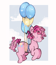 Size: 862x1000 | Tagged: safe, artist:mikenlos, pinkie pie, pony, g4, balloon, female, floating, solo, then watch her balloons lift her up to the sky