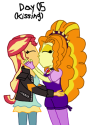 Size: 1800x2451 | Tagged: safe, artist:ktd1993, adagio dazzle, sunset shimmer, equestria girls, g4, 30 day otp challenge, clothes, duo, eyes closed, female, jacket, kiss on the lips, kissing, leather jacket, lesbian, ship:sunsagio, shipping, simple background, transparent background
