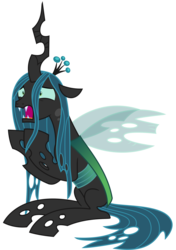 Size: 2203x3131 | Tagged: safe, artist:sketchmcreations, ocellus, queen chrysalis, changeling, changeling queen, what lies beneath, crown, cute, cutealis, diaocelles, disguise, disguised changeling, distraught, female, freaking out, high res, jewelry, out of context, queen chrysellus, raised hoof, regalia, scared, screaming, simple background, sitting, solo, transparent background, vector, why