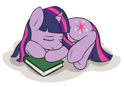 Size: 1494x1057 | Tagged: safe, artist:rivibaes, twilight sparkle, pony, unicorn, g4, book, curled up, cute, female, mare, simple background, sleeping, solo, that pony sure does love books, transparent background, twiabetes, unicorn twilight